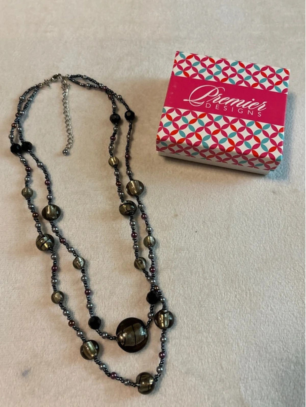 Premier Designs Seed Bead and Painted Glass Dual Strand Necklace